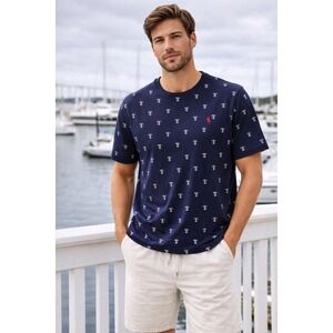 Polo Ralph Lauren Classic Fit Navy Anchor Print T Shirt Mens‎ Large Preppy